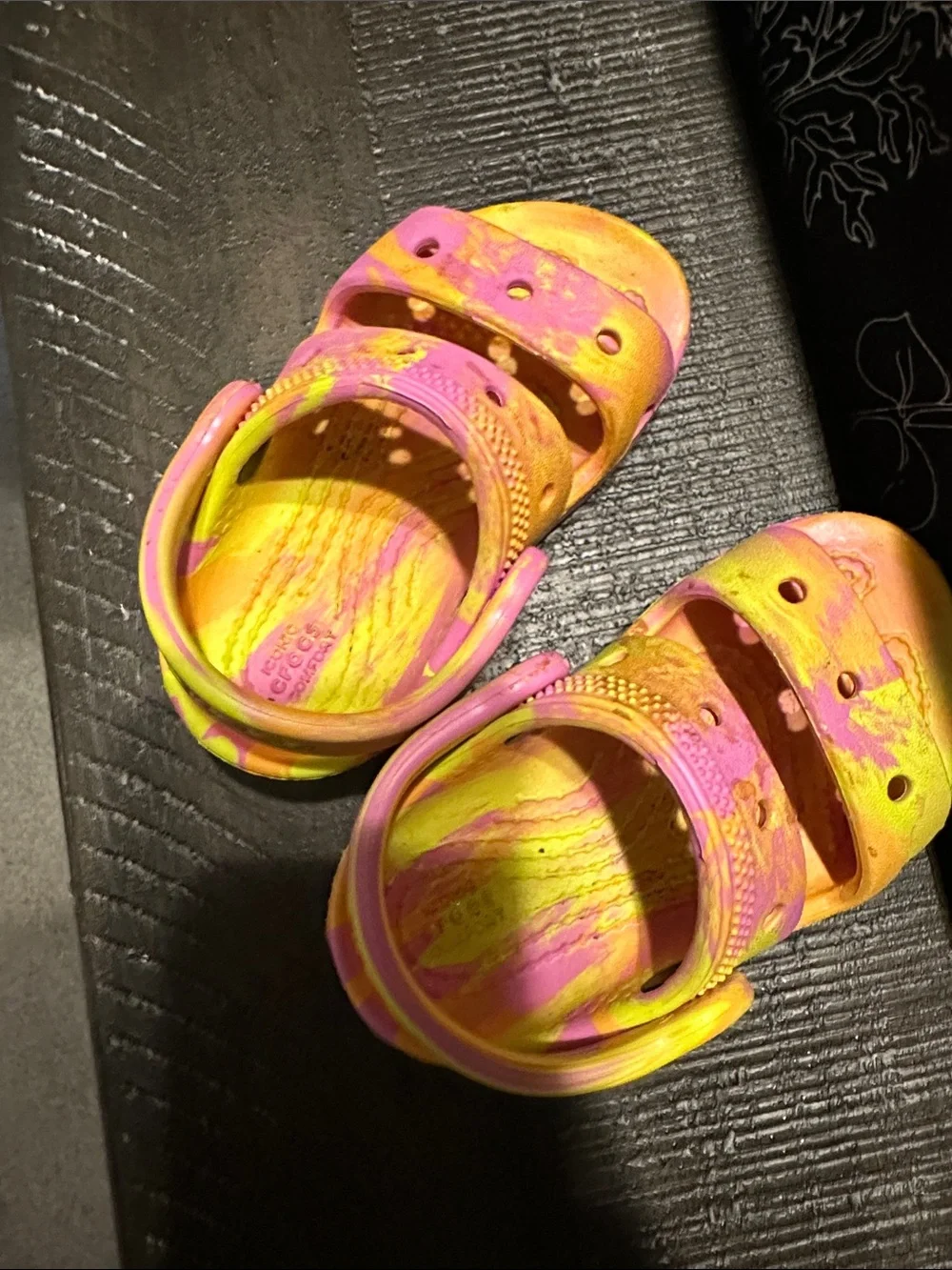 CROCS Kids Tie-Dye Pink & Yellow Clog Sandals